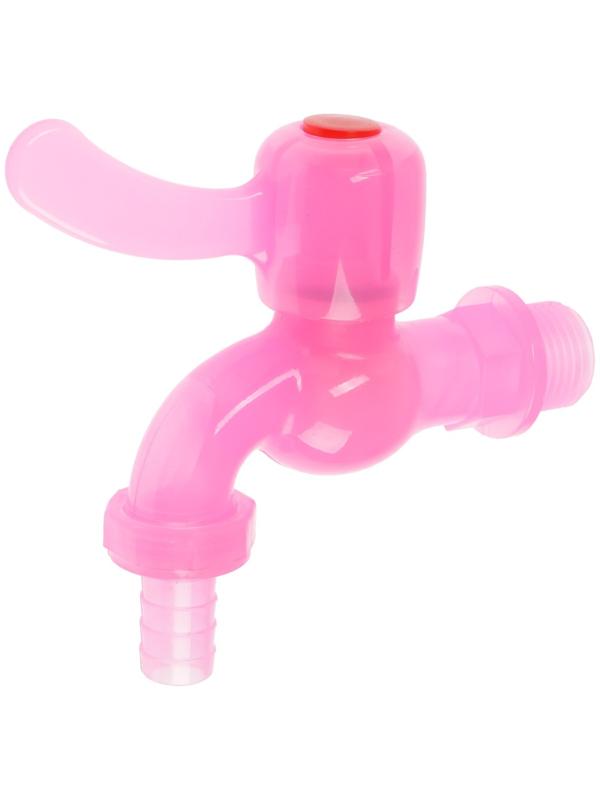 Кран водоразборный ZEIN, со штуцером, с плоской ручкой, PP, с шаровым механизмом, розовый