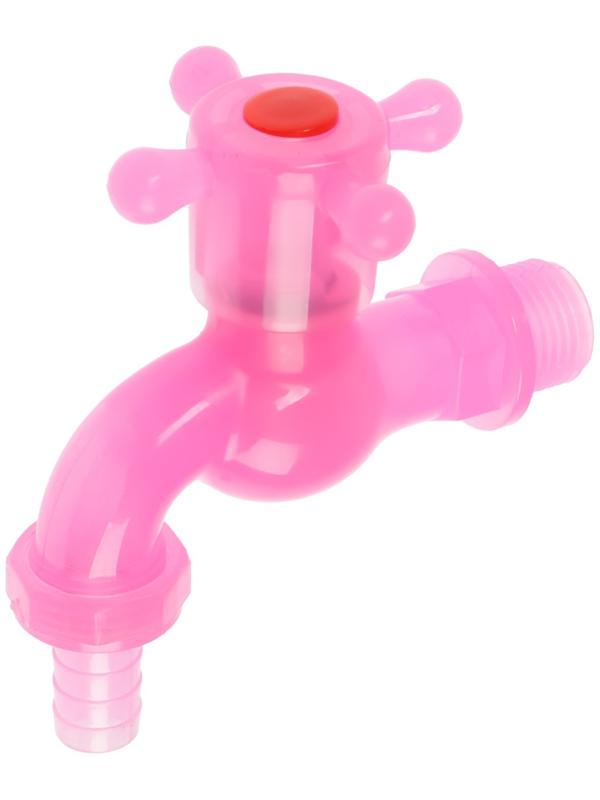 Кран водоразборный ZEIN, со штуцером, с крестовой ручкой, PP, розовый