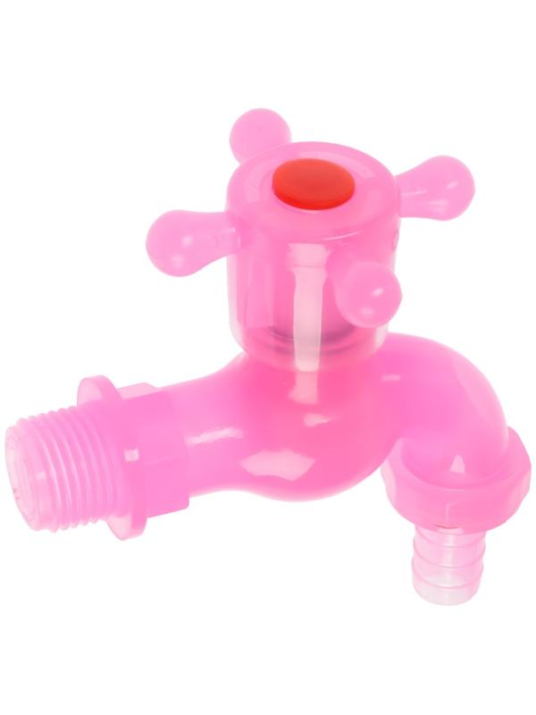 Кран водоразборный ZEIN, со штуцером, с крестовой ручкой, PP, розовый