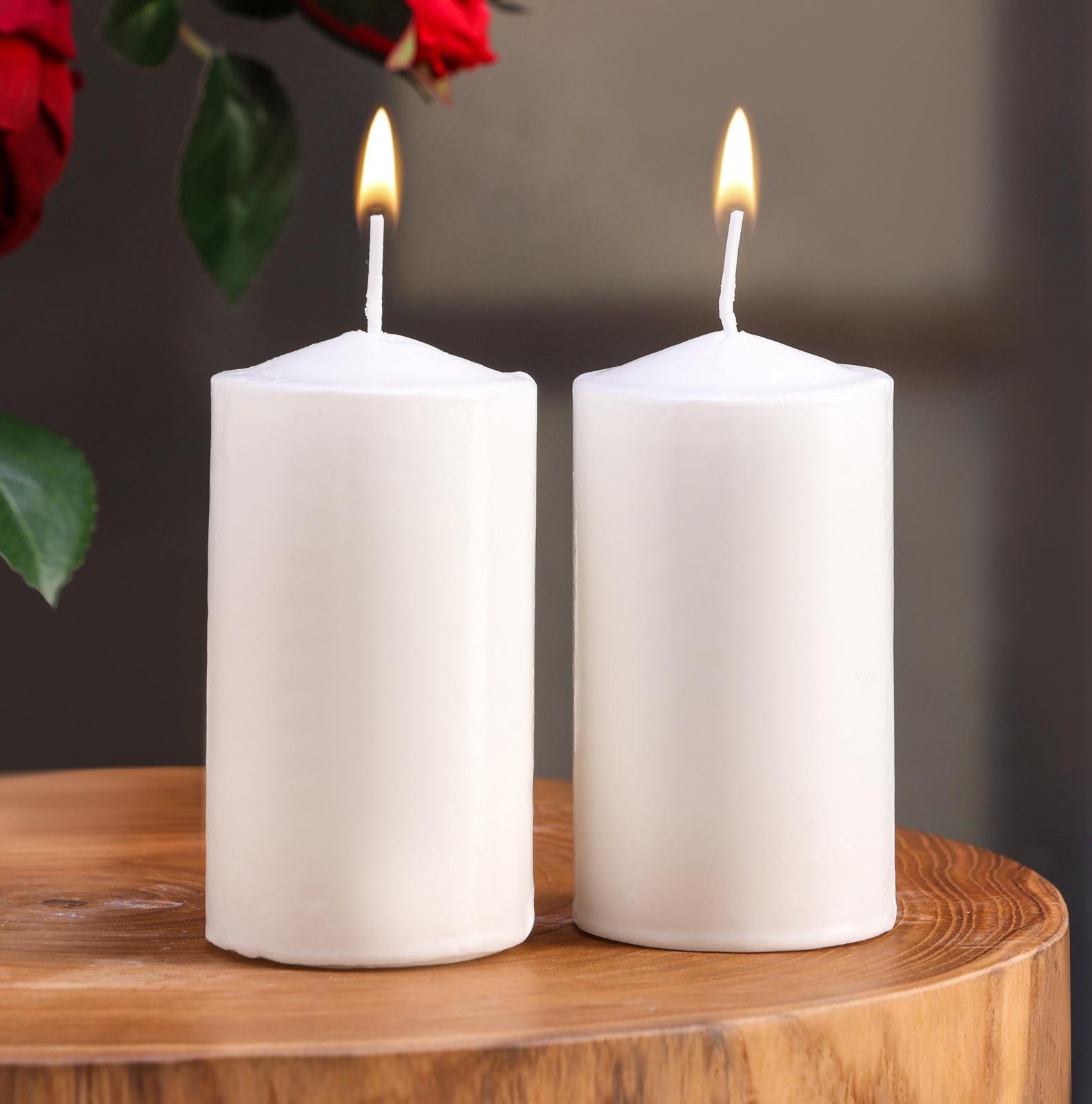Набор свечей цилиндров, 5х10 см, 2 шт, белая