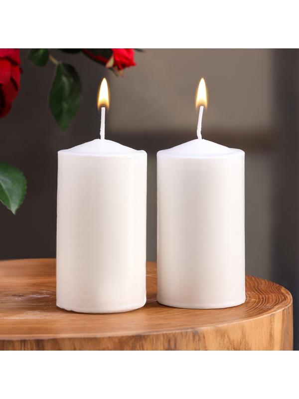 Набор свечей цилиндров, 5х10 см, 2 шт, белая