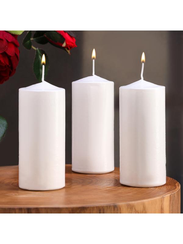Набор свечей цилиндров, 5х12 см, 3 шт, белая