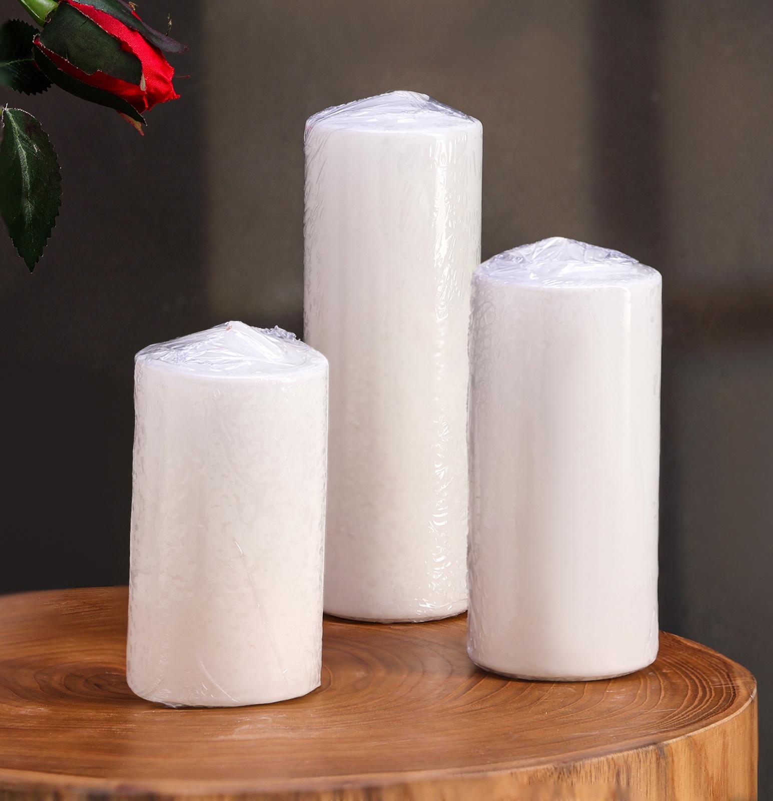 Набор свечей цилиндров, 5х15 см, 5х12 см, 5х10 см, 3в1, белая