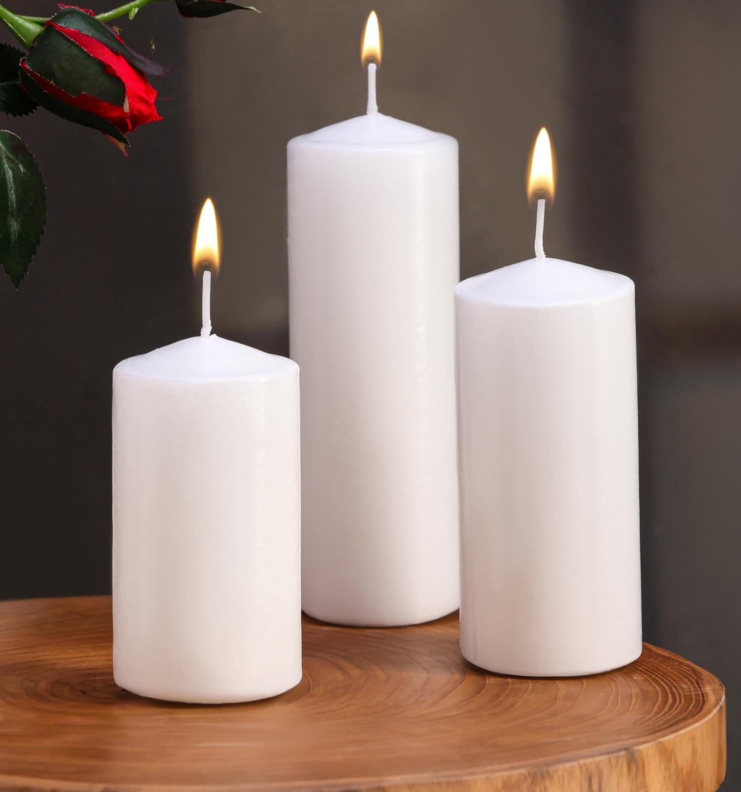 Набор свечей цилиндров, 5х15 см, 5х12 см, 5х10 см, 3в1, белая