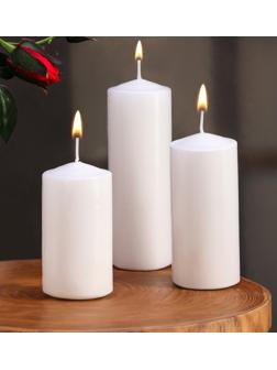 Набор свечей цилиндров, 5х15 см, 5х12 см, 5х10 см, 3в1, белая