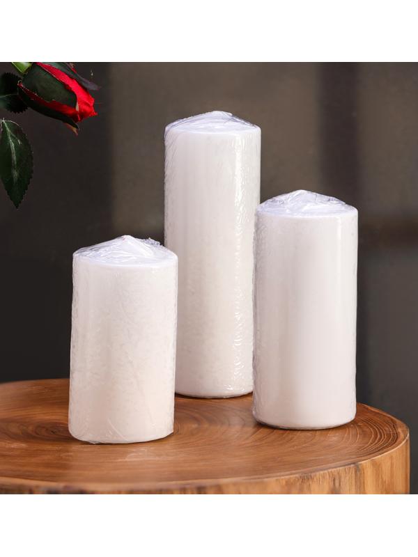 Набор свечей цилиндров, 5х15 см, 5х12 см, 5х10 см, 3в1, белая