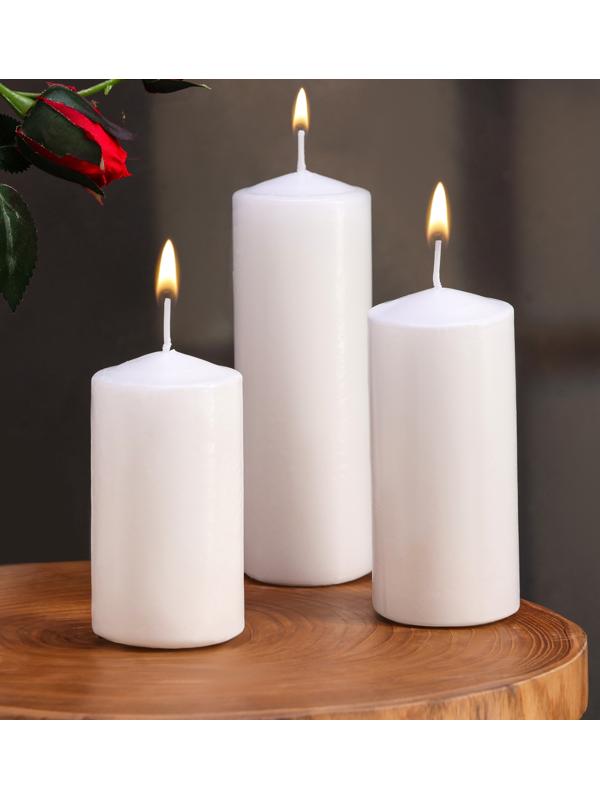 Набор свечей цилиндров, 5х15 см, 5х12 см, 5х10 см, 3в1, белая