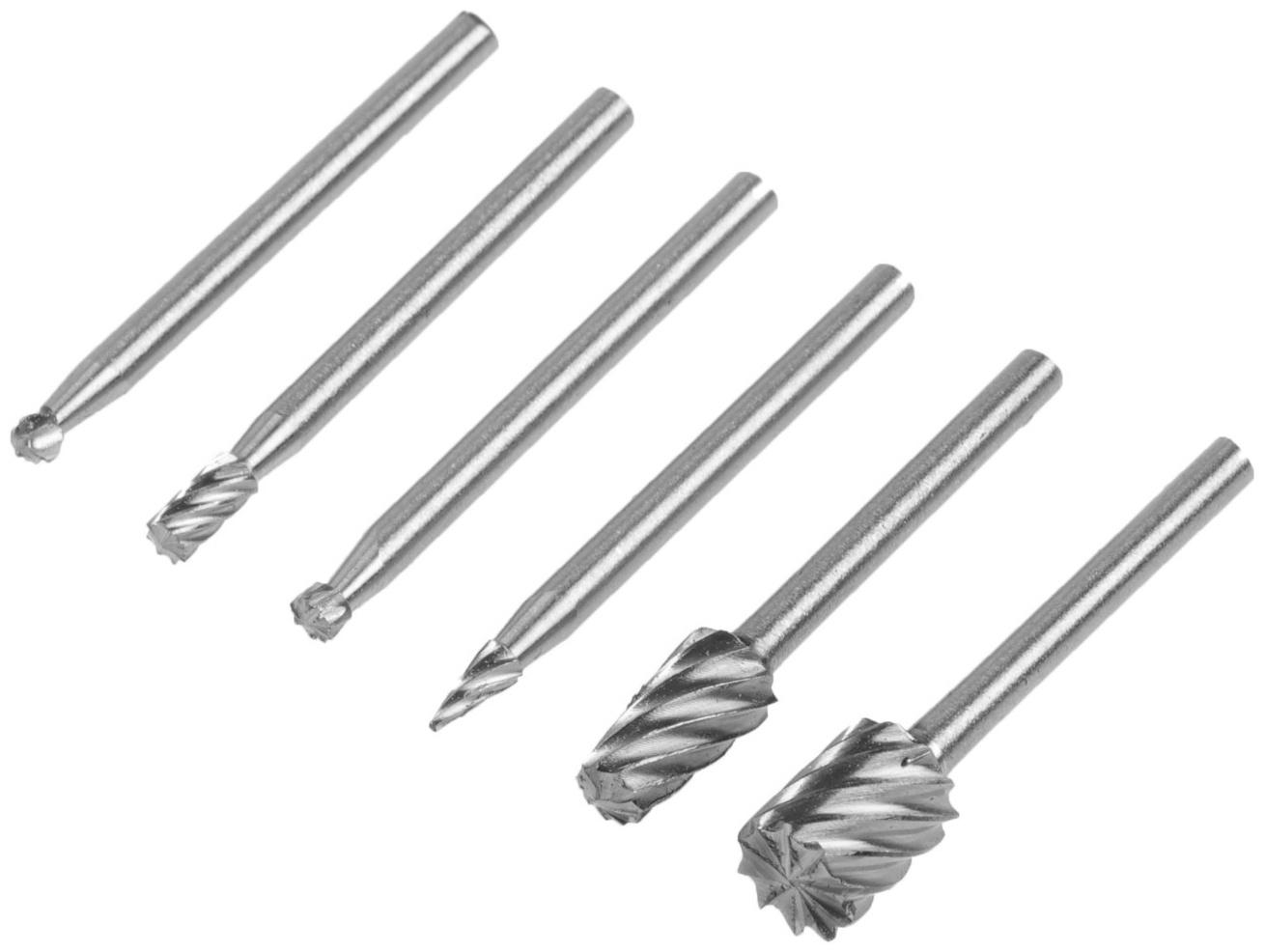 Набор шарошек по дереву и пластику ТУНДРА, диаметр хвостовика 3 мм, 6 шт.