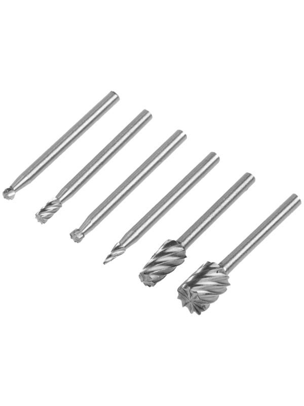 Набор шарошек по дереву и пластику ТУНДРА, диаметр хвостовика 3 мм, 6 шт.