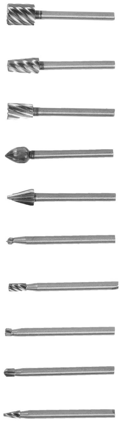 Набор шарошек по дереву и пластику ТУНДРА, диаметр хвостовика 3 мм, 10 шт.