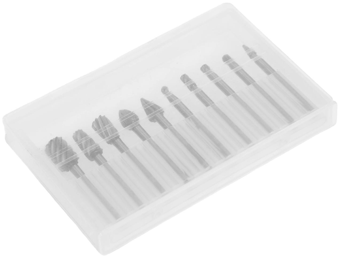 Набор шарошек по дереву и пластику ТУНДРА, диаметр хвостовика 3 мм, 10 шт.