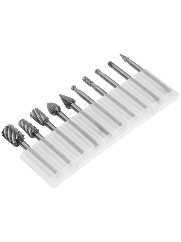 Набор шарошек по дереву и пластику ТУНДРА, диаметр хвостовика 3 мм, 10 шт.