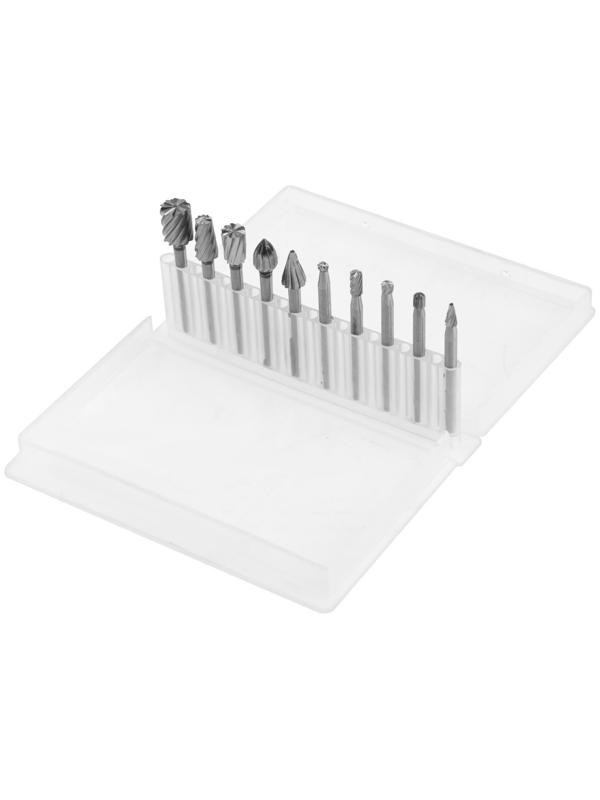 Набор шарошек по дереву и пластику ТУНДРА, диаметр хвостовика 3 мм, 10 шт.