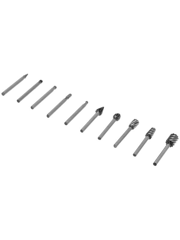 Набор шарошек по дереву и пластику ТУНДРА, диаметр хвостовика 3 мм, 10 шт.