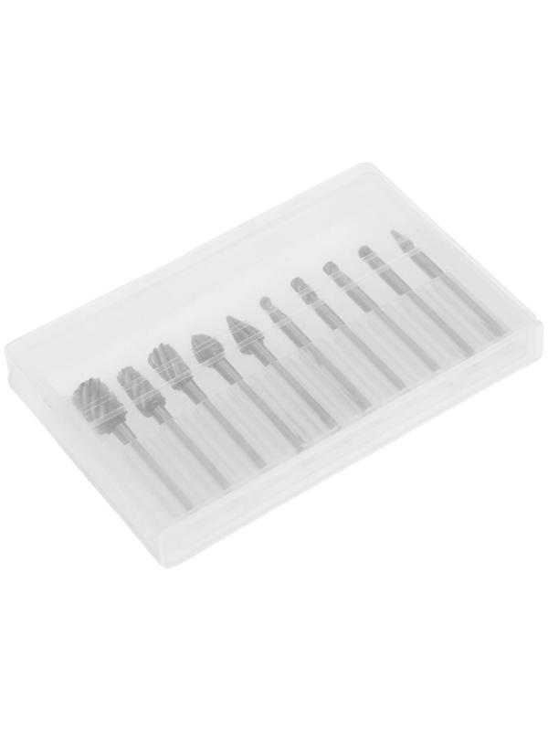 Набор шарошек по дереву и пластику ТУНДРА, диаметр хвостовика 3 мм, 10 шт.