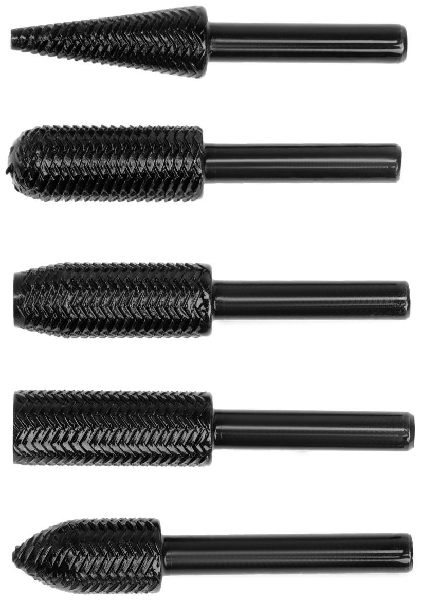 Набор шарошек по дереву и пластику ТУНДРА, диаметр хвостовика 6 мм, 5 шт.