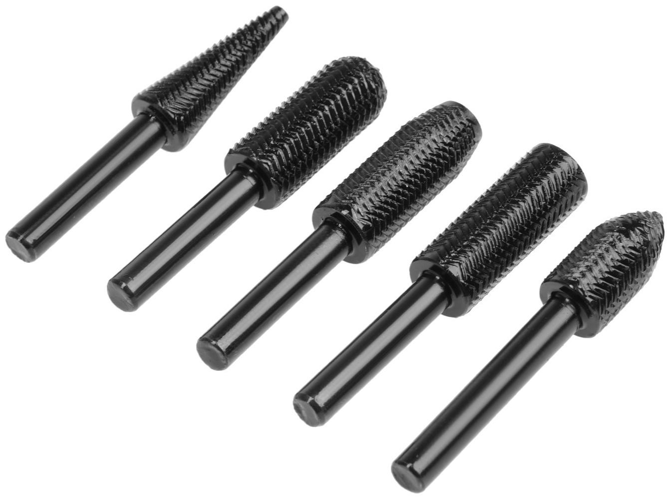 Набор шарошек по дереву и пластику ТУНДРА, диаметр хвостовика 6 мм, 5 шт.