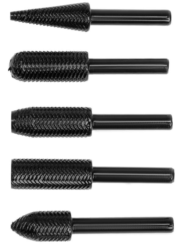 Набор шарошек по дереву и пластику ТУНДРА, диаметр хвостовика 6 мм, 5 шт.