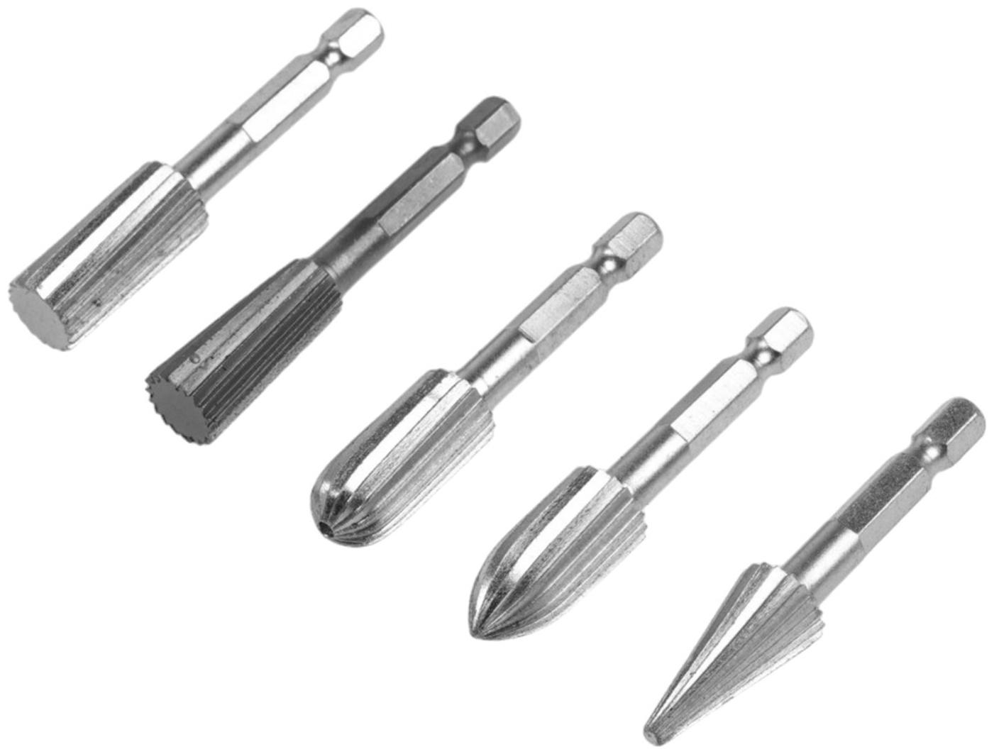 Набор шарошек по дереву и пластику ТУНДРА, никелированное покрытие, шстигр. хвостовик, 5 шт.   98464