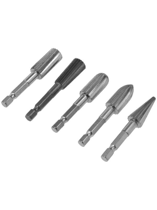 Набор шарошек по дереву и пластику ТУНДРА, никелированное покрытие, шстигр. хвостовик, 5 шт.   98464