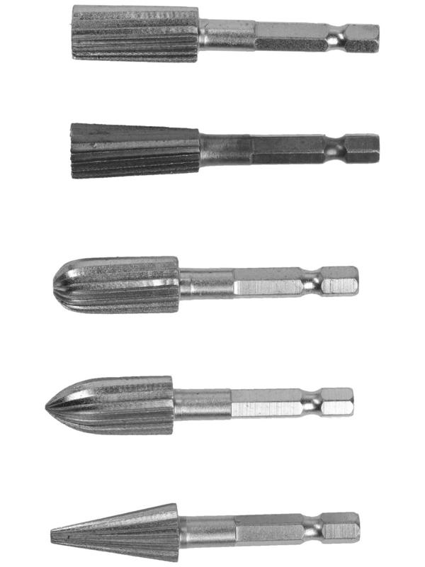 Набор шарошек по дереву и пластику ТУНДРА, никелированное покрытие, шстигр. хвостовик, 5 шт.   98464
