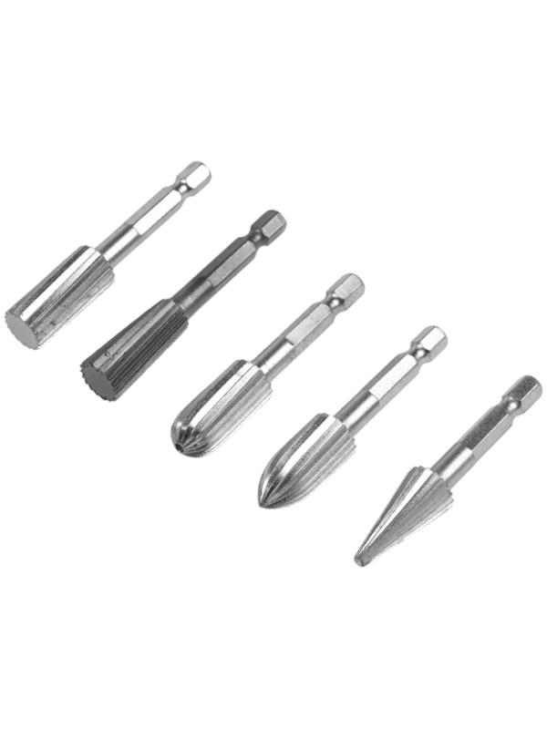 Набор шарошек по дереву и пластику ТУНДРА, никелированное покрытие, шстигр. хвостовик, 5 шт.   98464