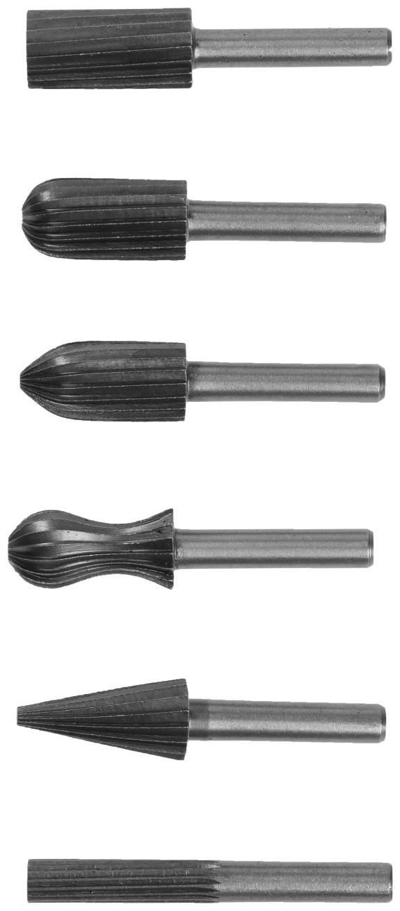 Набор шарошек по дереву и пластику ТУНДРА, пескоструйная обработка, хвостовик 6 мм, 6 шт.