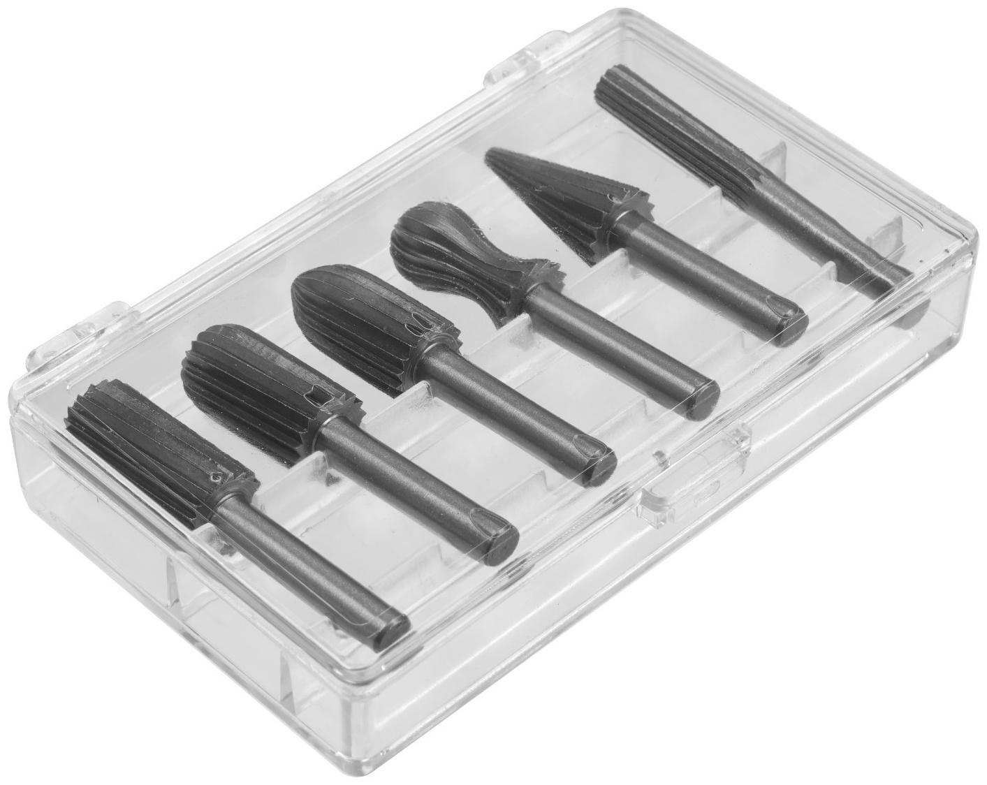 Набор шарошек по дереву и пластику ТУНДРА, пескоструйная обработка, хвостовик 6 мм, 6 шт.