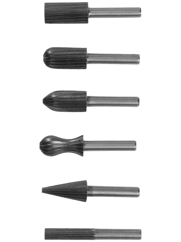 Набор шарошек по дереву и пластику ТУНДРА, пескоструйная обработка, хвостовик 6 мм, 6 шт.