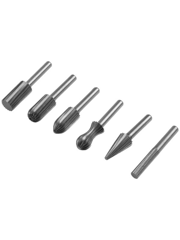 Набор шарошек по дереву и пластику ТУНДРА, пескоструйная обработка, хвостовик 6 мм, 6 шт.
