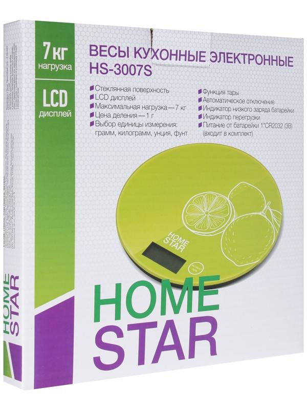 Весы кухонные HOMESTAR HS-3007S, электронные, до 7 кг, картинка 