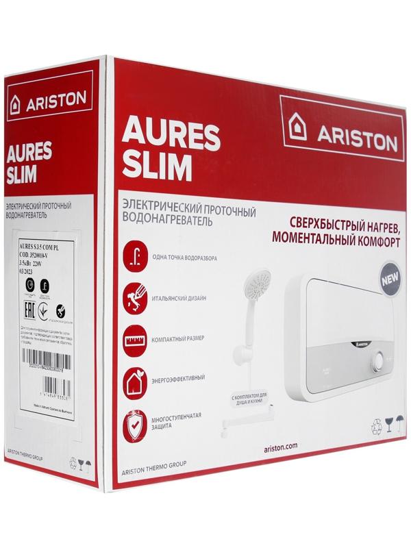 Водонагреватель ARISTON Aures S 3.5 COM PL, проточный, 3.5 кВт, бело-серый