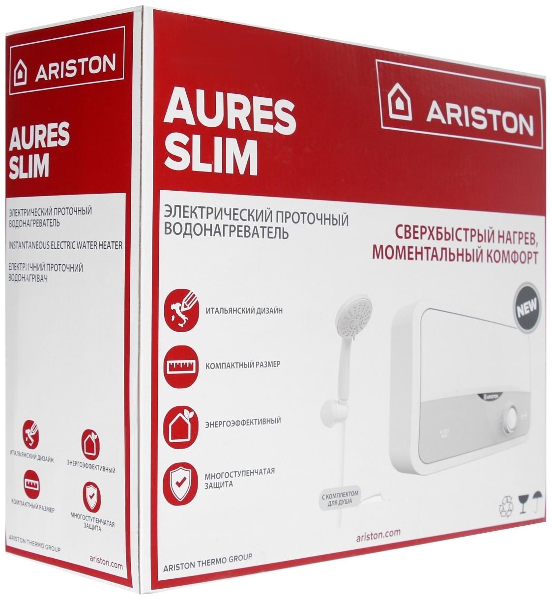 Водонагреватель ARISTON Aures S 3.5 SH PL, проточный, 3.5 кВт, бело-серый