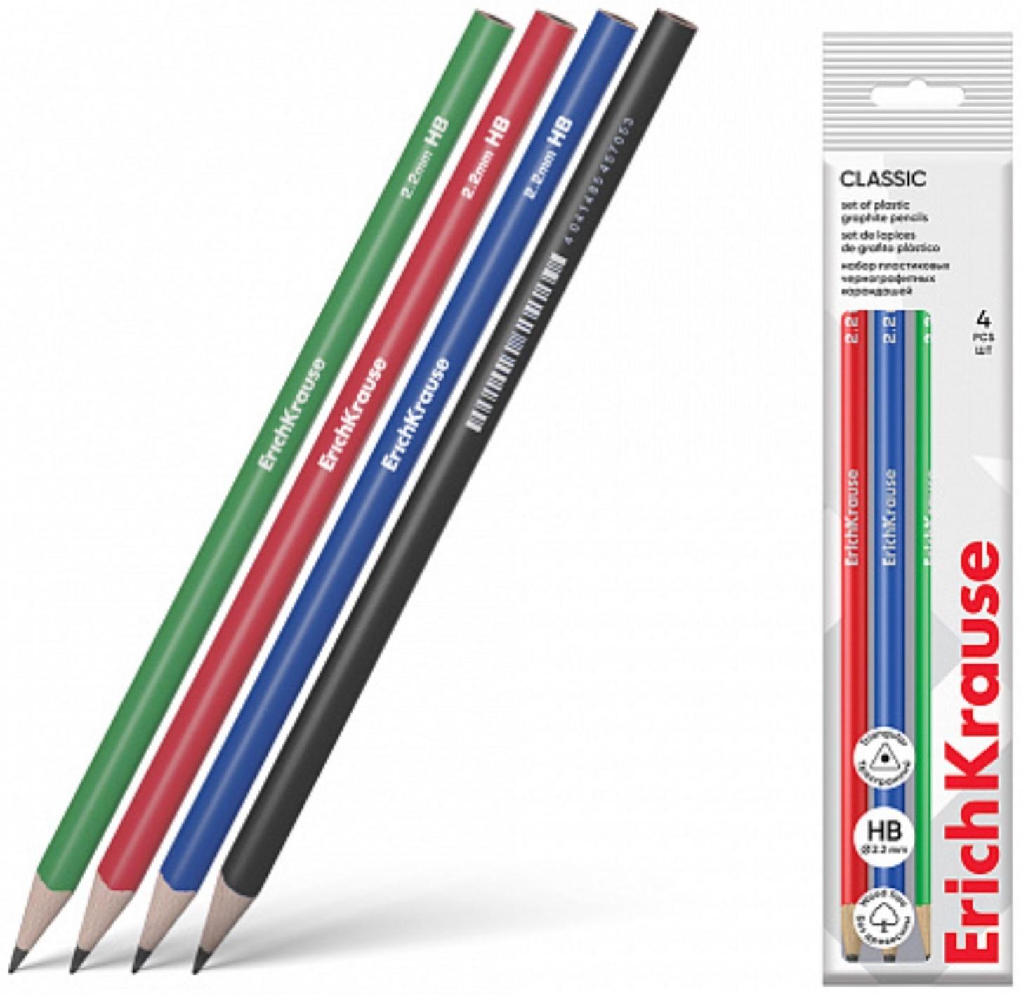 Набор чернографитных карандашей 4 штуки HB ErichKrause 