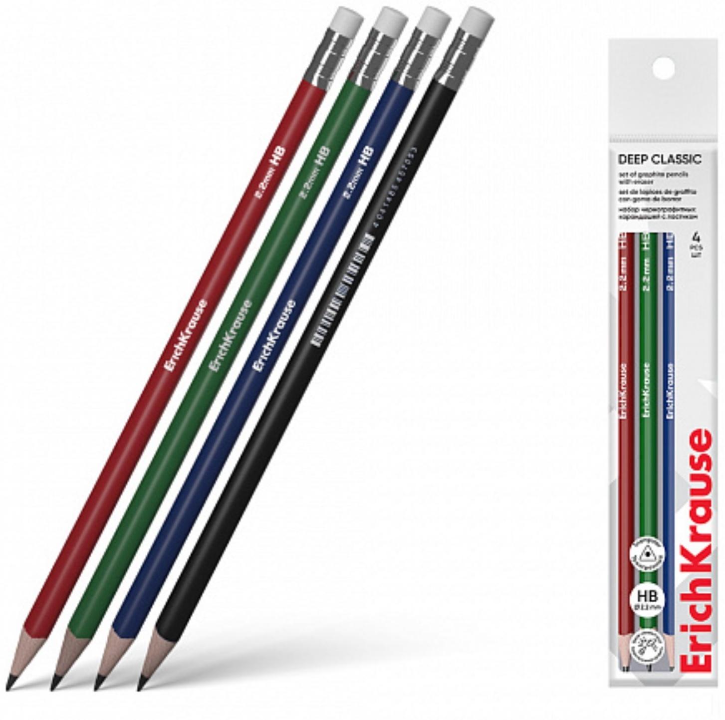 Набор чернографитных карандашей 4 штуки HB ErichKrause 