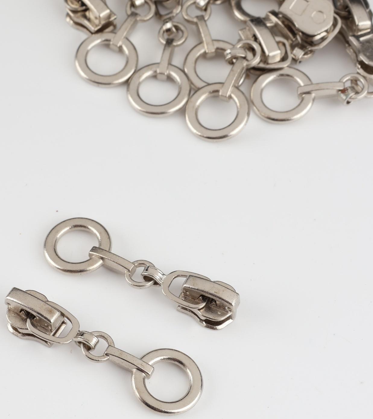 Замок автоматический для металлической молнии, №3, декоративный, 10 шт, цвет никель