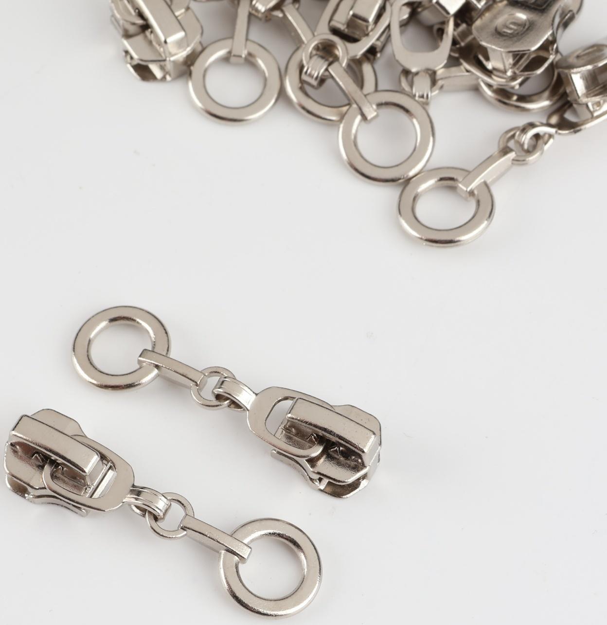 Замок автоматический для металлической молнии, №5, декоративный, 10 шт, цвет никель