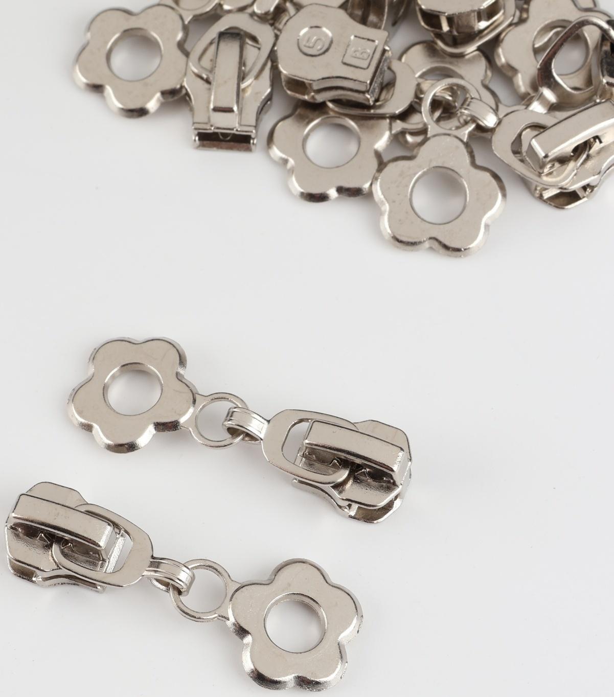 Замок автоматический для металлической молнии, №5, декоративный, 10 шт, цвет никель