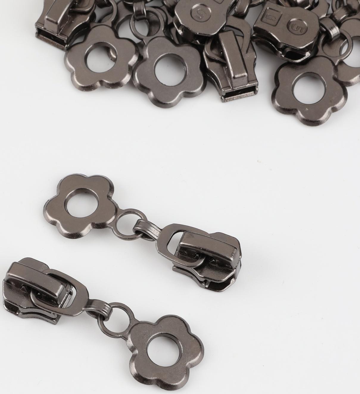 Замок автоматический для металлической молнии, №5, декоративный, 10 шт, цвет чёрный никель