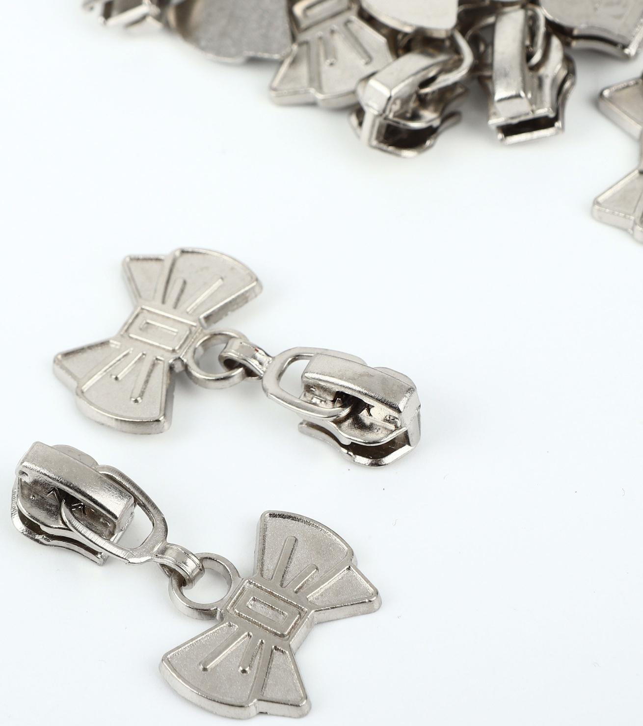 Замок автоматический для металлической молнии, №3, декоративный, 10 шт, цвет никель