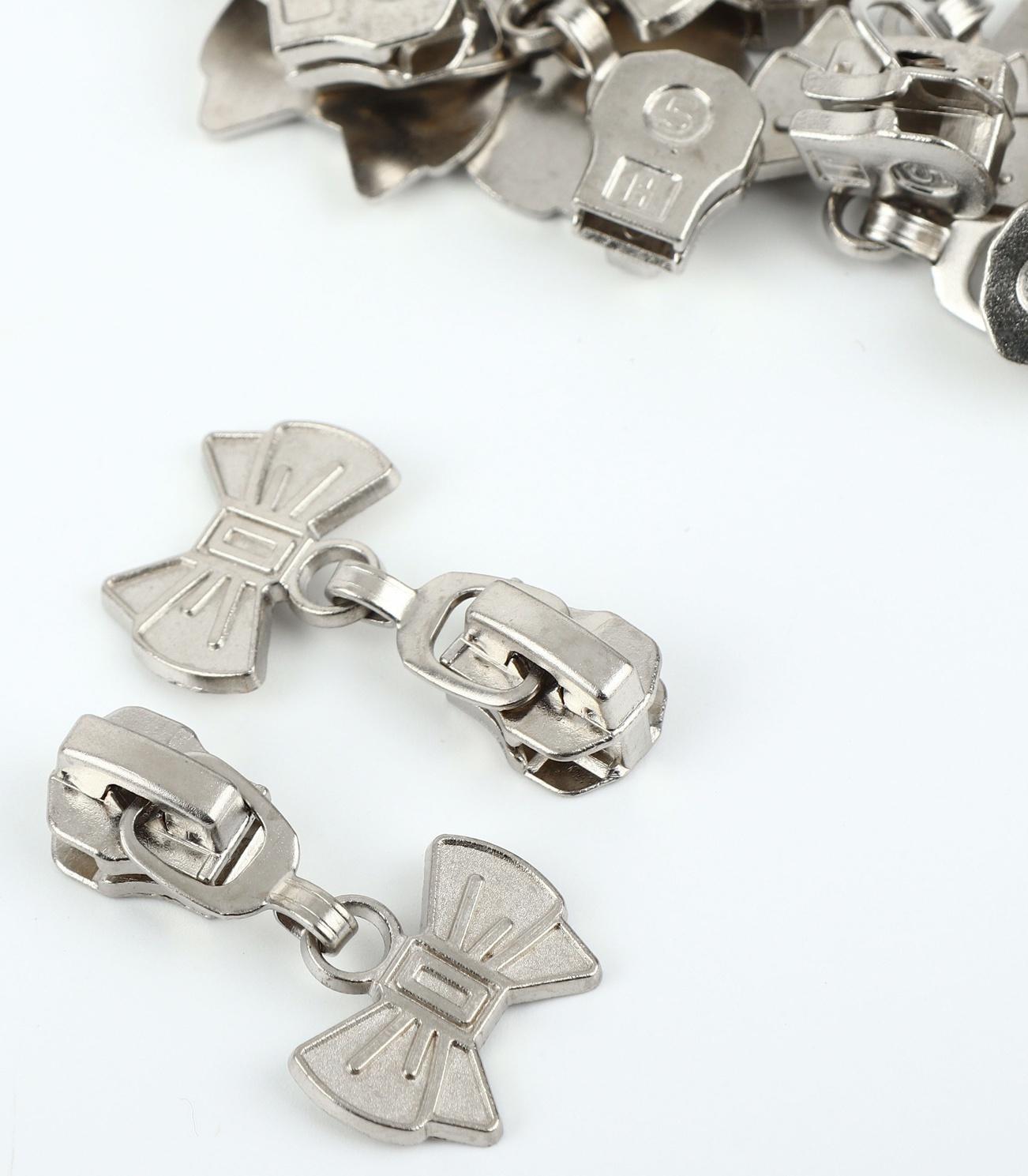 Замок автоматический для металлической молнии, №5, декоративный, 10 шт, цвет никель