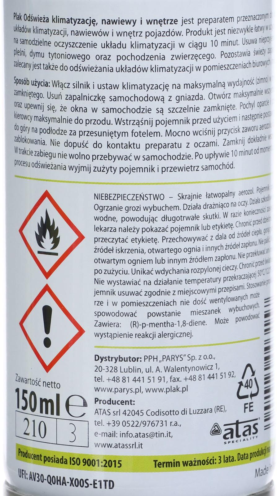 Очиститель кондиционера Plak AIRCLIM, Лимон, 150 мл