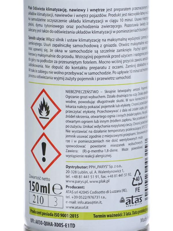 Очиститель кондиционера Plak AIRCLIM, Лимон, 150 мл