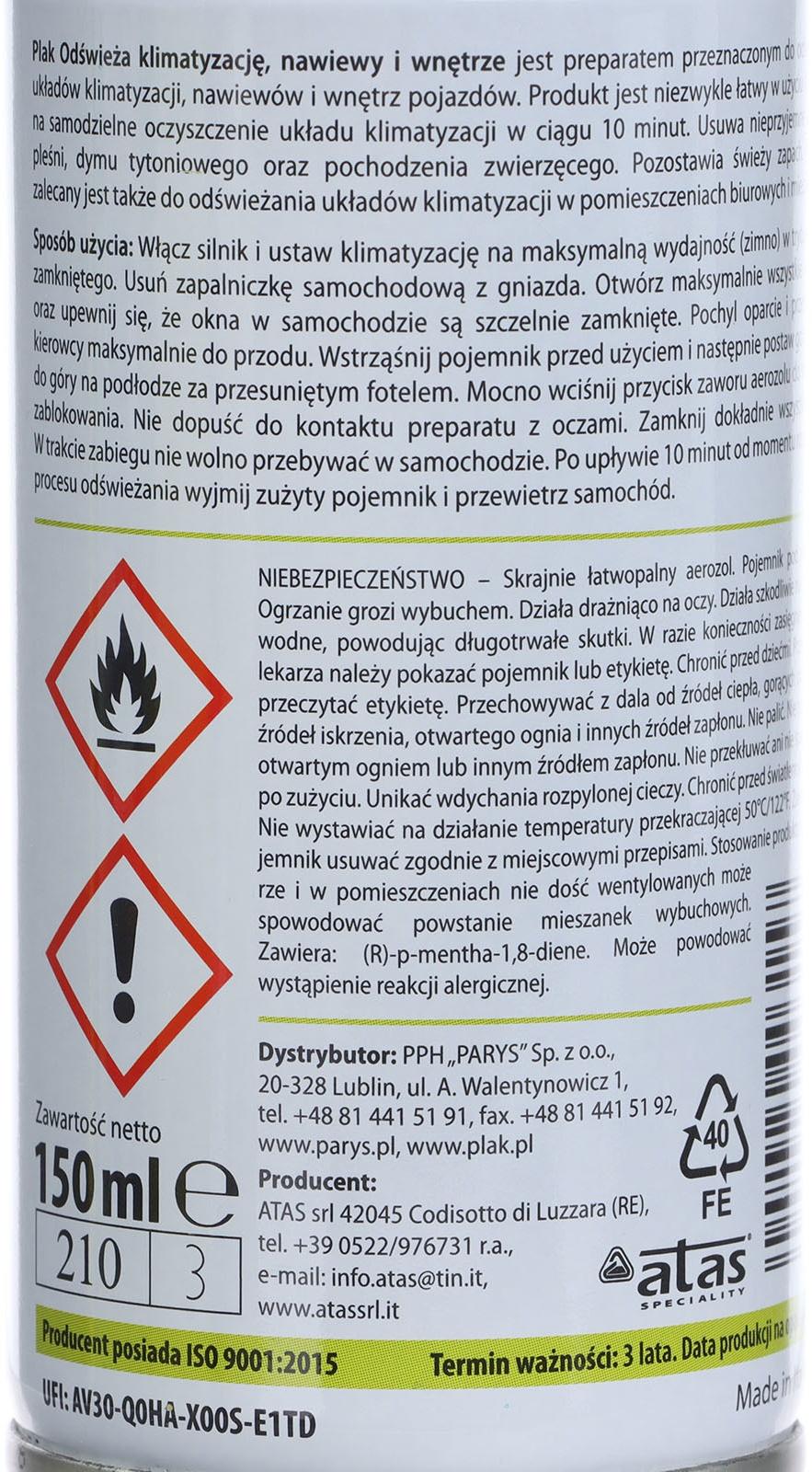 Очиститель кондиционера Plak AIRCLIM, Мята, 150 мл