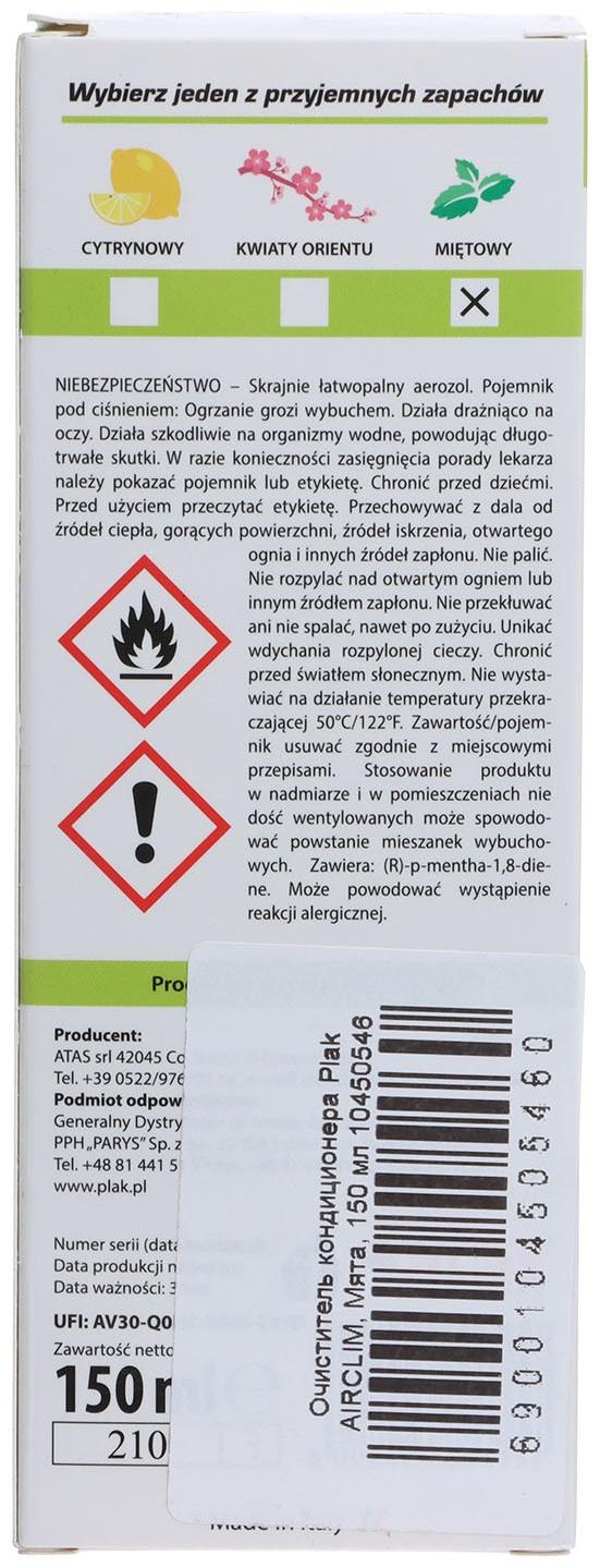Очиститель кондиционера Plak AIRCLIM, Мята, 150 мл