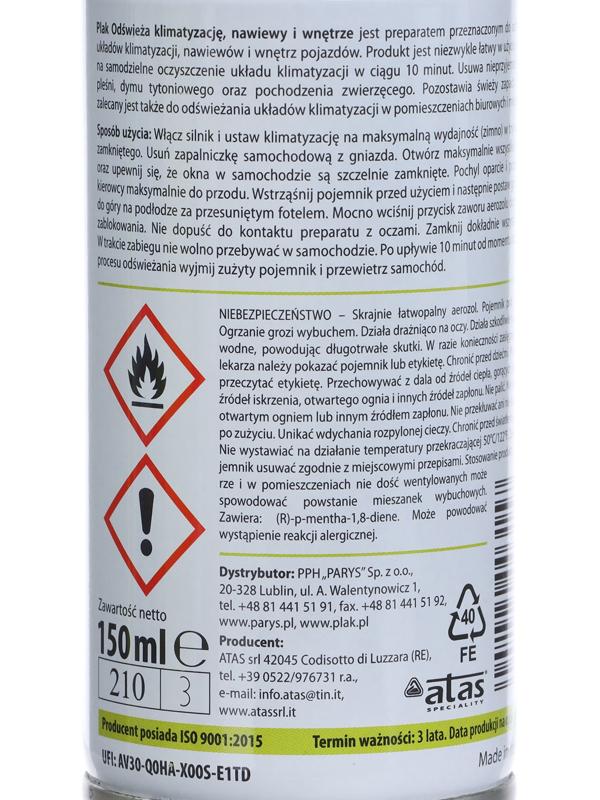 Очиститель кондиционера Plak AIRCLIM, Мята, 150 мл