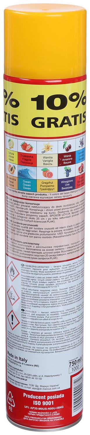 Полироль пластика Plak Грейпфрут, аэрозоль, 750 мл