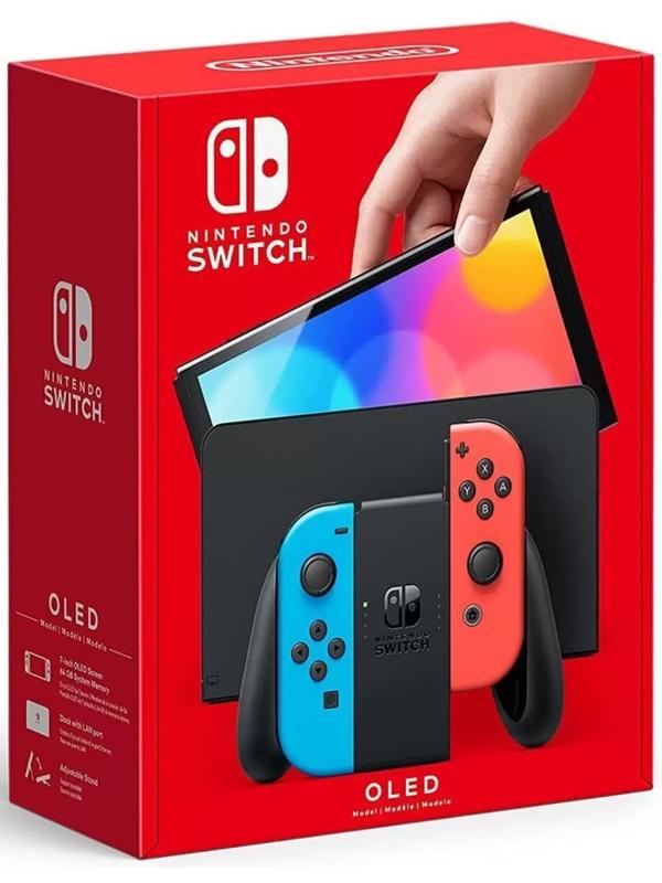 Игровая приставка Nintendo Switch, 64 Гб, OLED, 2 контроллера Joy-Con, красно-синяя