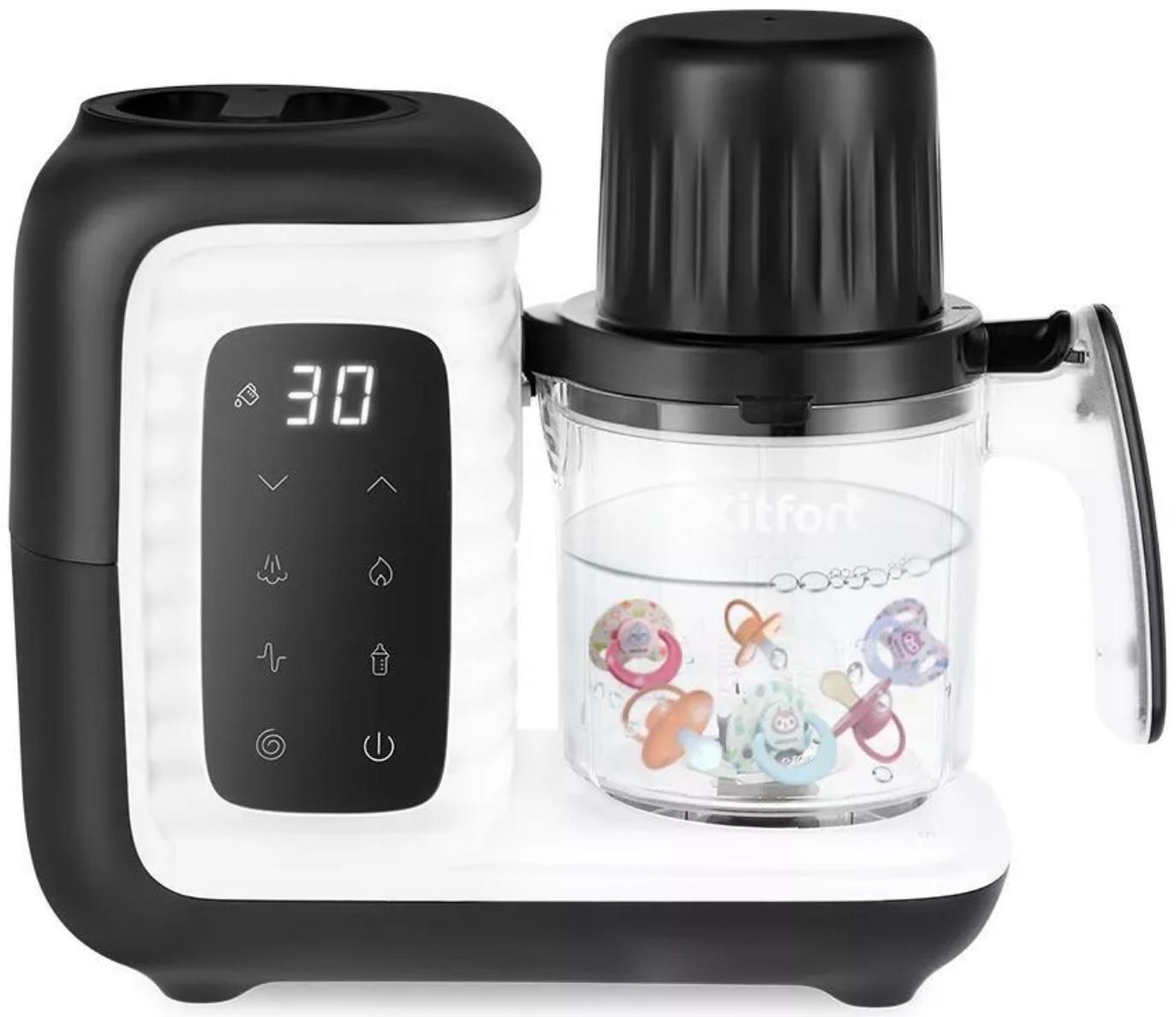 Блендер-пароварка Kitfort KT-2323, стационарный, 430 Вт, 0.45/0.3/0.2 л, чёрно-белый