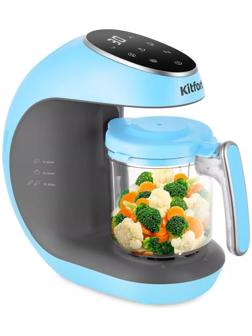 Блендер-пароварка Kitfort КТ-2322-2, стационарный, 300 Вт, 0.45/0.3/0.2 л, серо-голубой
